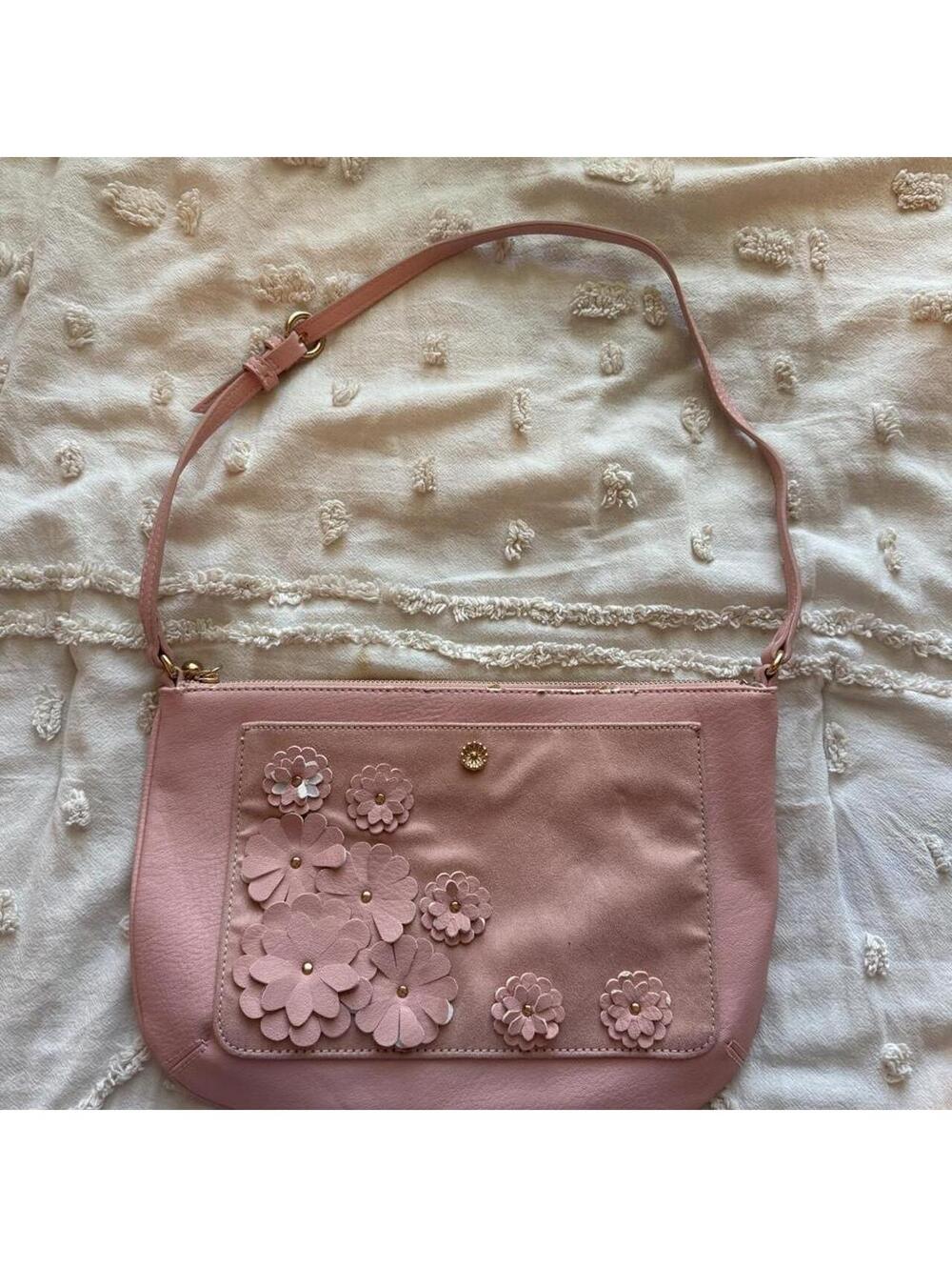 LC Lauren Conrad Pink Floral Appliqué Shoulder Bag